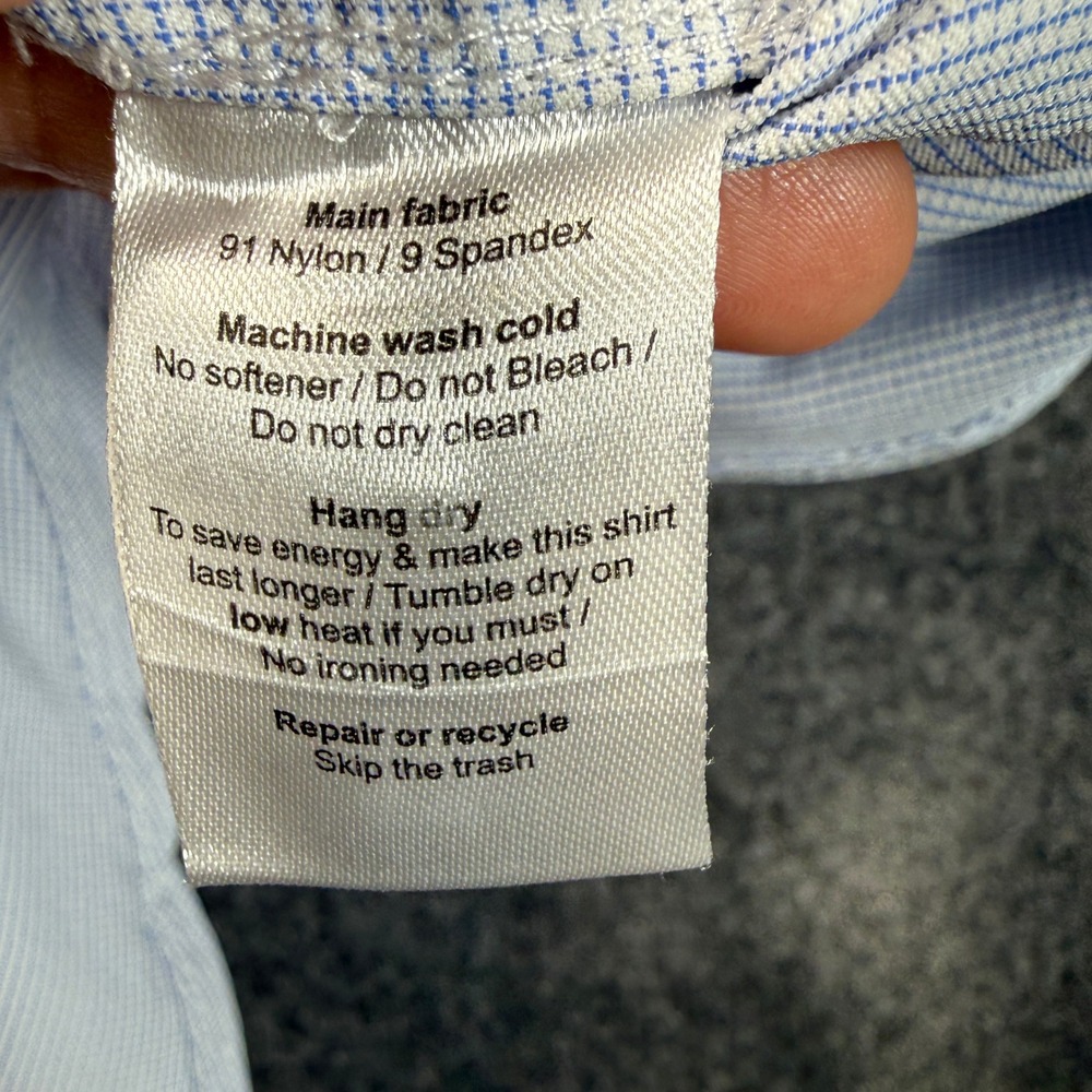 Poncho Regular Fit Button Down Shirt Mens Medium Blue Micro Check Short Sleeve - Picture 11 of 12